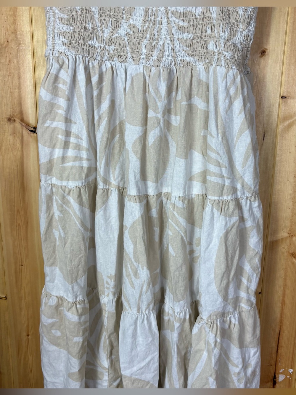 Gap Womens XXL Cream Beige Floral Linen Blend Smocked Tiered Maxi Dress ruffles - Picture 8 of 14
